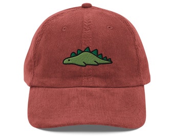 Dinosaurier Hut, Stickerei, Vintage Cord Mütze, Dad Hut, handgemacht, kawaii, -mehrfarbig