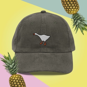 Goose Hat, vintage corduroy hat, embroidery, dad hat, handmade, Adjustable Baseball Cap, Cute, Gift, Unisex - Multiple Colors