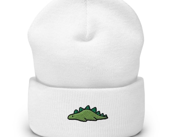 Gorro de invierno unisex con bordado de dinosaurio, hecho a mano, tejido con puños, holgado, para adultos, regalo, kawaii