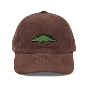 Dinosaur hat, embroidery, vintage corduroy cap, dad hat, handmade - multiple colours