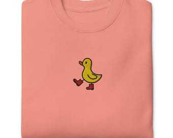 Duck Unisex Premium Sweatshirt, Duckcore, Cute Kawaii Duck Sweater, Lover Gift, Duck Print Pullover, Perfect for Nature Fans