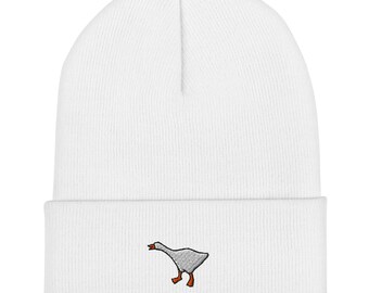 Goose Beanie, Handmade Cuffed Knit Unisex Slouchy Adult Winter Hat Cap Gift, Kawaii