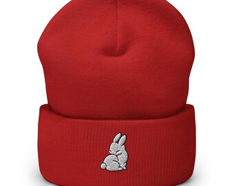 Rabbit Beanie, Handmade Cuffed Knit Unisex, Forestcore, Adult