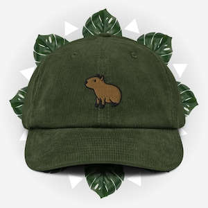 Capybara Hat, corduroy hat, embroidery, dad hat, handmade, Adjustable Baseball Cap, Cute, Gift, Unisex, kawaii, Multiple Colors