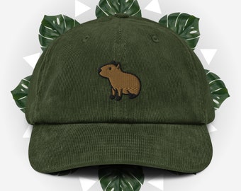 Capybara Hat, corduroy hat, embroidery, dad hat, handmade, Adjustable Baseball Cap, Cute, Gift, Unisex, Multiple Colors