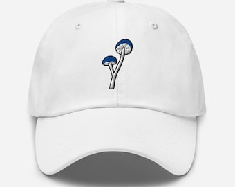 Mushroom Embroidered Hat – Cotton Cap with Blue Mushrooms | Cottagecore Aesthetic, Naturecore Gift, Fungi Hat, Fairycore Style