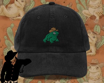 Cowboy Frog cap, vintage corduroy cap, embroidery, dad hat, unisex, adjustable - multiple colours