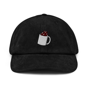Coffee hat, corduroy hat, embroidery, dad hat, handmade, Adjustable Baseball Cap, Cute, Gift, Unisex, Multiple Colors