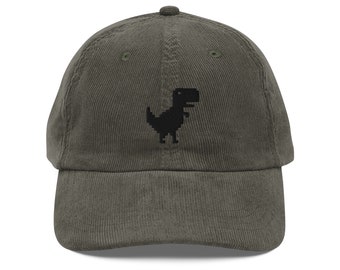 Chapeau de dinosaure pixel, broderie, casquette en velours côtelé vintage, chapeau de papa, fait main - plusieurs couleurs