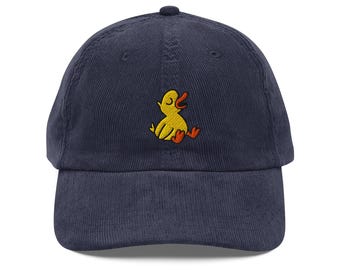 Duck Embroidered Corduroy Cap – Unisex Vintage Hat in Multiple Colours