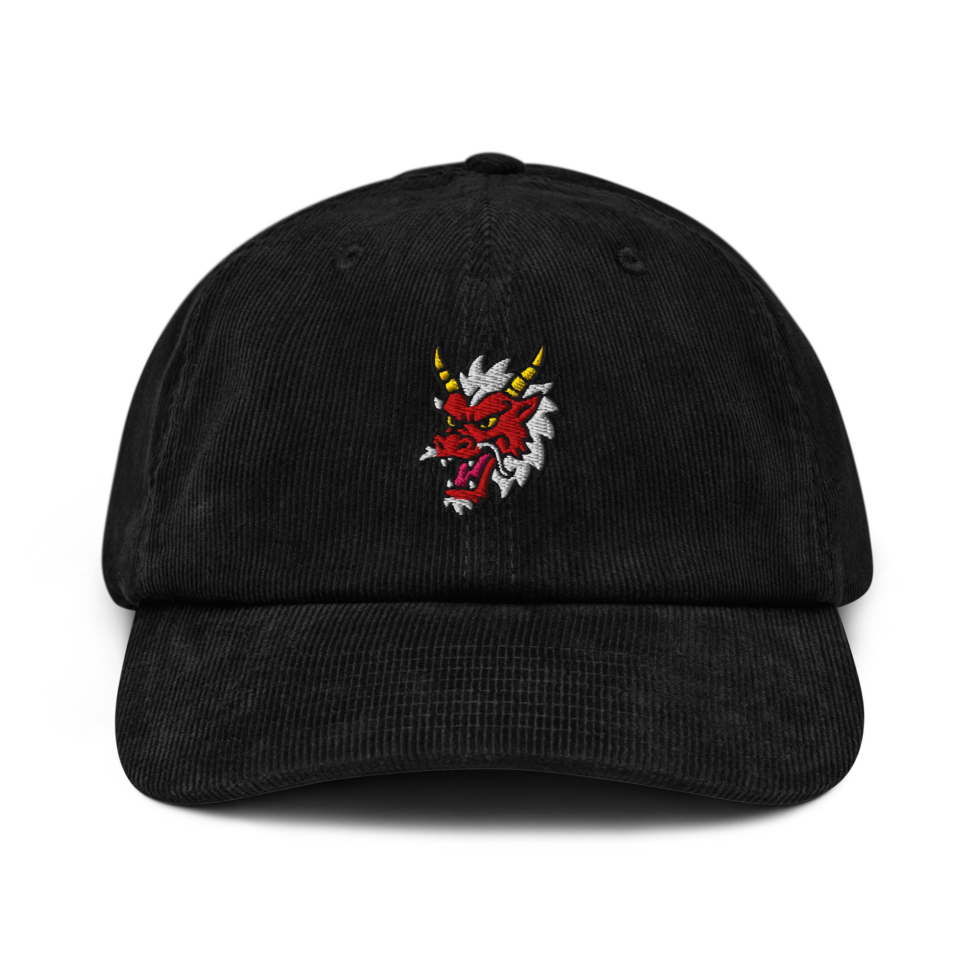 Corduroy Chinese Dragon Cap – Embroidered Unisex Hat in Various