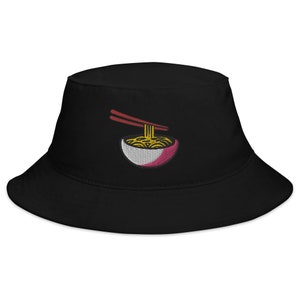 Ramen Bucket Hat, Ramen Bowl, Embroidered, Anime, vintage style Baseball Cap, kawaii/Chibi gift option (unisex)