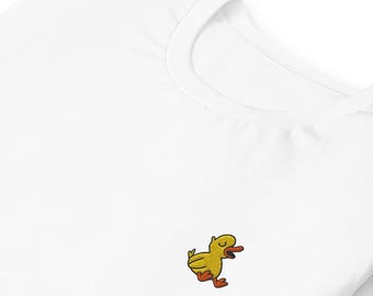 Unisex T-shirt med broderad anka – Rolig djurtröja i flera färger