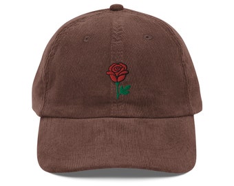 Rose hat, embroidery, vintage corduroy cap, dad hat, handmade - multiple colours