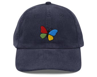 Gorra bordada con mariposas: gorra de pana colorida, estilo retro Y2K, bonita gorra de papá con mariposas, regalo original, gorra nostálgica de los 90