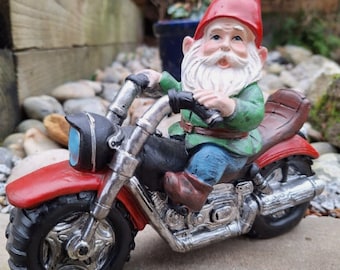 Garden Gnome Motorbike Grandad Dad 21cm Novelty Gift Present W6B - Fathers Day, Birthday