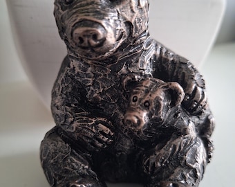 Garden Gift Bear & Cub BRONZED 9cm Outdoor Ornament Collectable MNR3