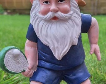Garden Gnome Tennis Sport 19cm Novelty Gift Present W5J1 - UK SELLER