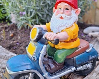 Garden Gnome Scooter BLUE Biker 19cm Novelty Gift Present W6D FATHERS DAY