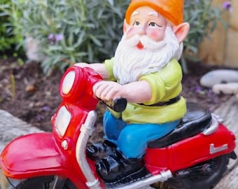 Garden Gnome Scooter RED Biker 19cm Novelty Gift Present W6C FATHERS DAY