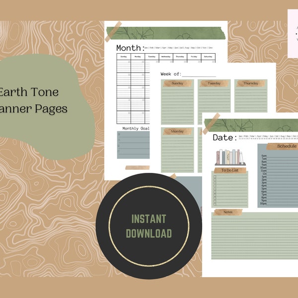 Earth Tone Planner Pages--Daily/Weekly/Monthly Spreads