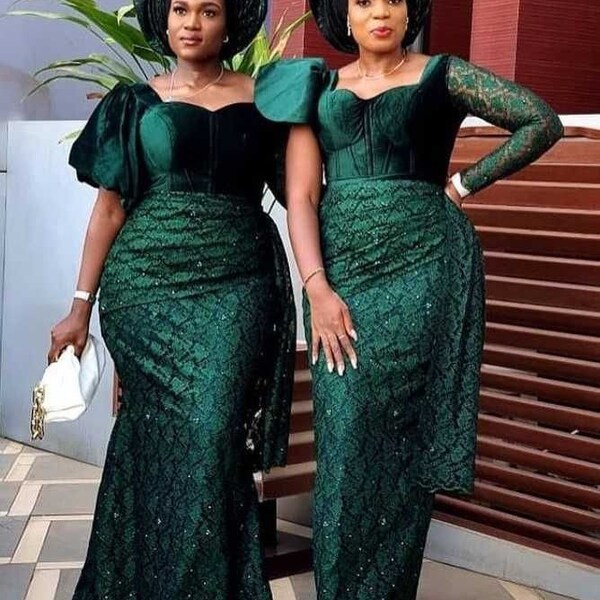 Green Nigeria Lace Dress/Wedding Party Guest/Nigerian lace styles/Buy African dresses for women/Nigeria Fashion/African American Dresses.