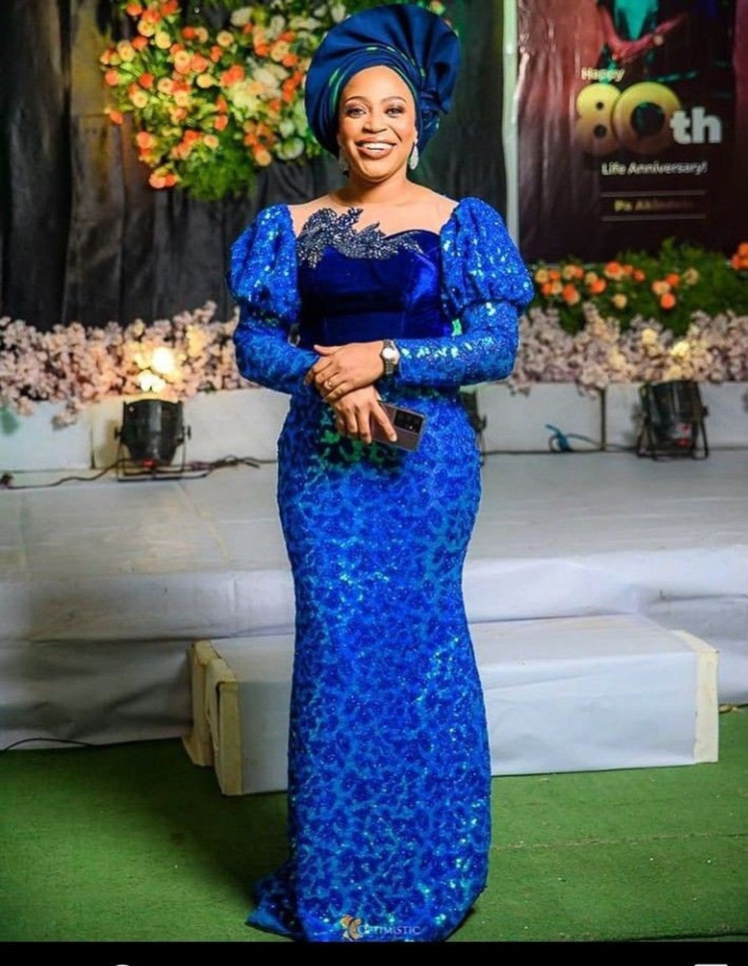 Blue African Lace Dress/wedding Party Guest/nigerian Lace Styles/buy