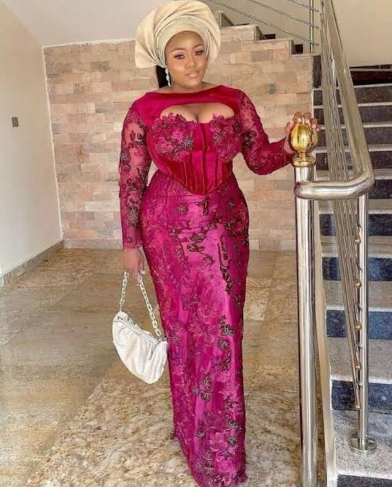 Wine African Lace Dress/wedding Party Guest/nigerian Lace - Etsy Wine African Lace Dress/Wedding Party Guest/Nigerian Lace - Etsy
