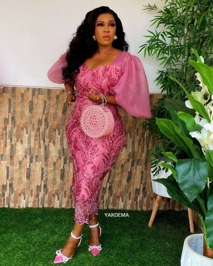 Pink African Lace Dress/wedding Party Guest/nigerian Lace Styles