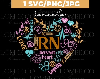 Nurse heart png, hca svg/png, Heart svg, Rn heart svg, rn heart svg, medical symbols - SVG,PNG,JPG, Instant Download, Cricut