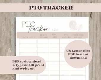 PTO Tracker Printable, Absence Tracker, Paid Time Off Form, Employee PTO Template pdf for Organization, Vacation Time Accrued Hours Tracker