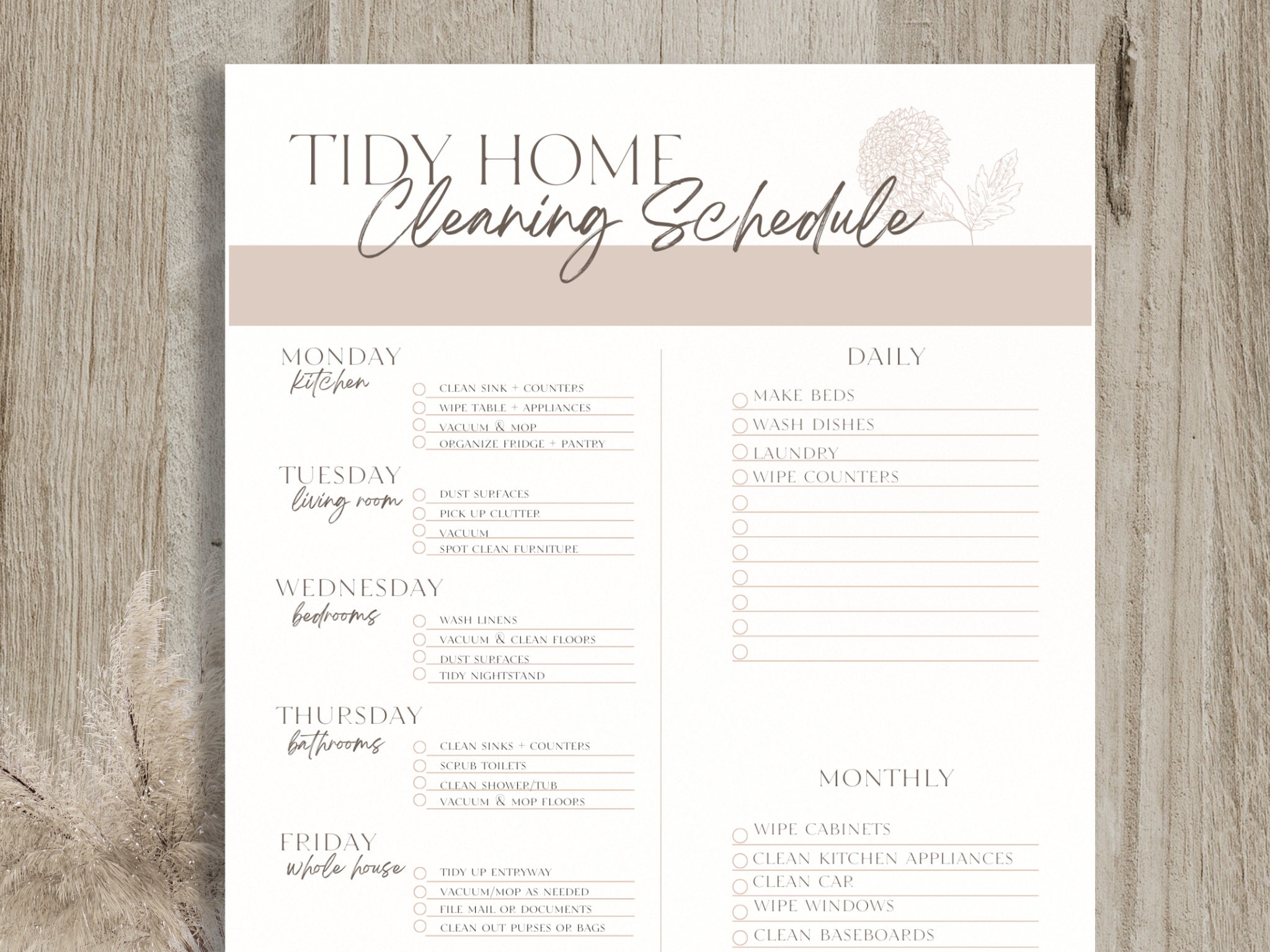 Weekly Cleaning Schedule, Printable Daily Cleaning Routine, Tidy Home ...