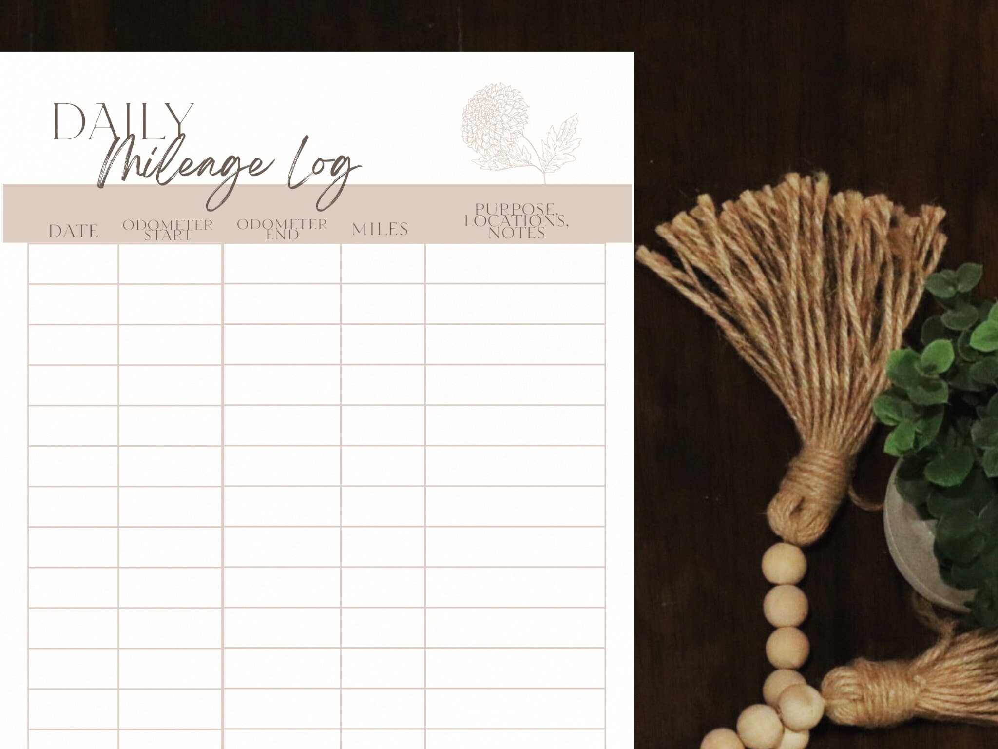 Daily Mileage Log, Printable Mileage Tracker Log Book, Vehicle Work
