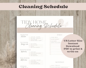 Weekly Cleaning Schedule, Printable Daily Cleaning Routine, Tidy Home Checklist Plan, Clutter Free List, ADHD Planner, Instant Download PDF