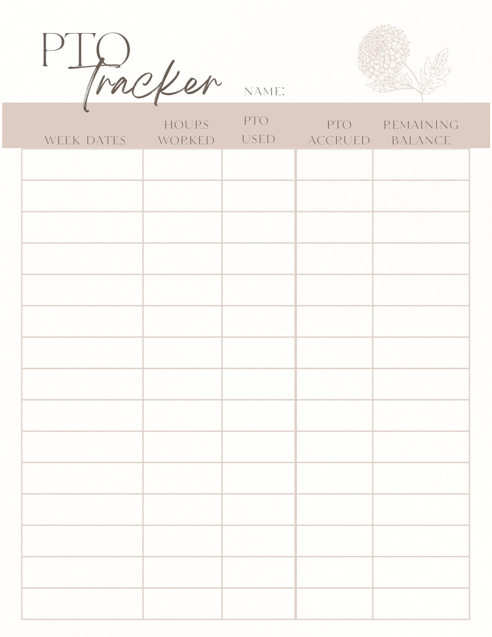 PTO Tracker Printable, Absence Tracker, Paid Time off Form, Employee ...