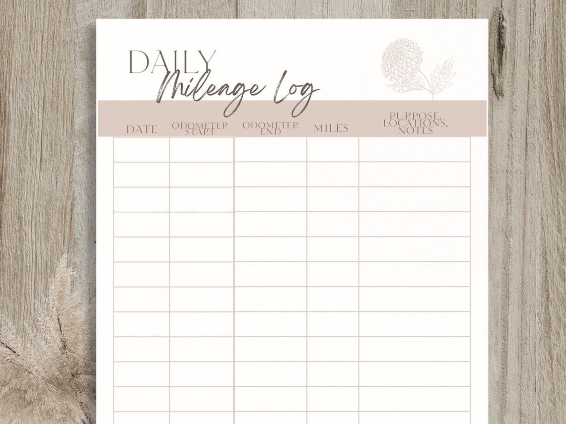 Daily Mileage Log Printable Mileage Tracker Log Book Vehicle Work Daily Mileage Log Printable Mileage Tracker Log Book Vehicle Work