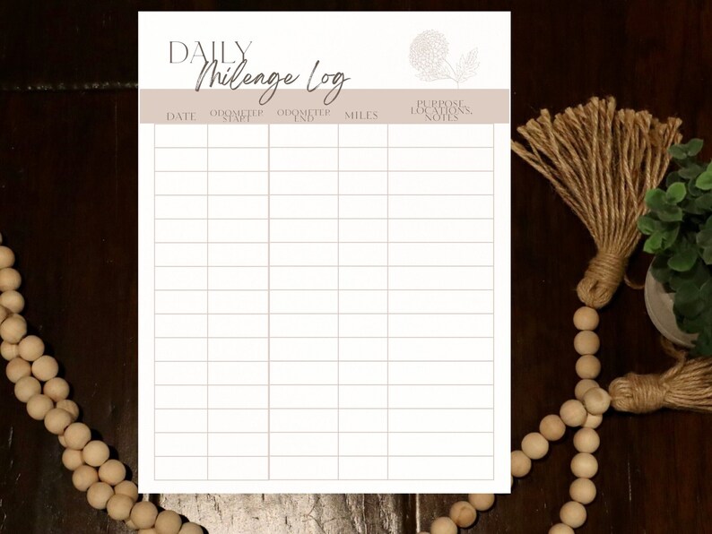 Daily Mileage Log, Printable Mileage Tracker Log Book, Vehicle Work