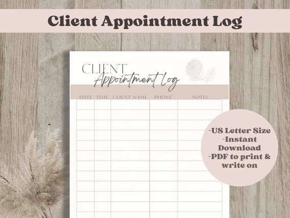 Client Appointment Log, Client Info Schedule Tracker, Planner for Client Appointments, Printable Sign In Sheet, Instant Download PDF