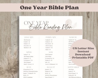 Bible One Year Reading Plan, Read the Whole Bible in a Year, 365 days in Word, Scripture Quiet Time Printable, Yearly Monthly Bible Guide