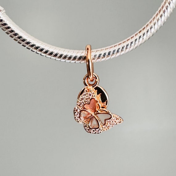 Pink Butterfly & Quote Double Dangle Charm, Rose gold plated