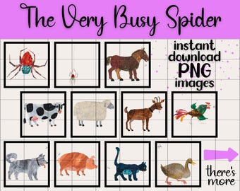 Eric Carle The Very Busy Spider Clip Art Set PNG Transparent Image Digital Download Teachers Classroom Decor Printable Children's Story