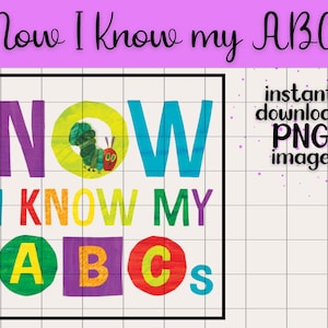 Now I Know my ABCs Hungry Caterpillar Eric Carle Transparent PNG Digital Download Preschool Theme Kids Book Character Clip Art Alphabet