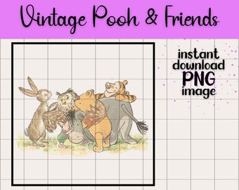 Vintage Winnie the Pooh & Friends Clipart PNG Transparent Digital Download for Teachers Classroom Nursery Decor Printable Children's Story