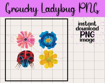 Grouchy Ladybug Floral PNG Clipart Transparent PNG Digital Download for Teachers Classroom Decor Party Printables Learning Story Eric Carle