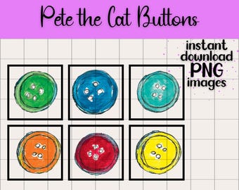 ピート・ザ・キャットのボタンのクリップアート | カラフルなPNGイラスト（デジタルダウンロード）