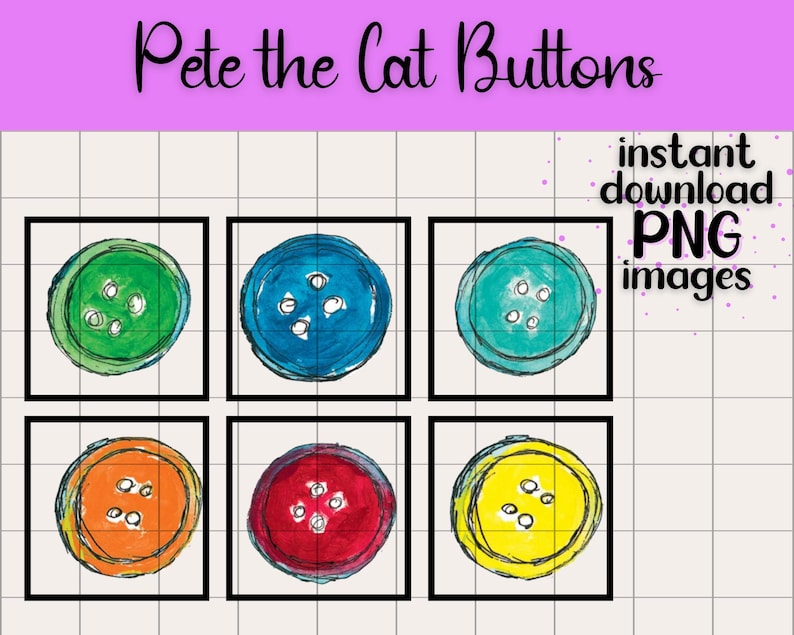 Pete the Cat Buttons Clip Art | Colorful PNG Illustration (digital ...
