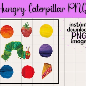 Dots and Hungry Caterpillar Eric Carle Transparent PNG Digital Download Preschool Theme Kids Book Character Birthday Party Design Clip Art
