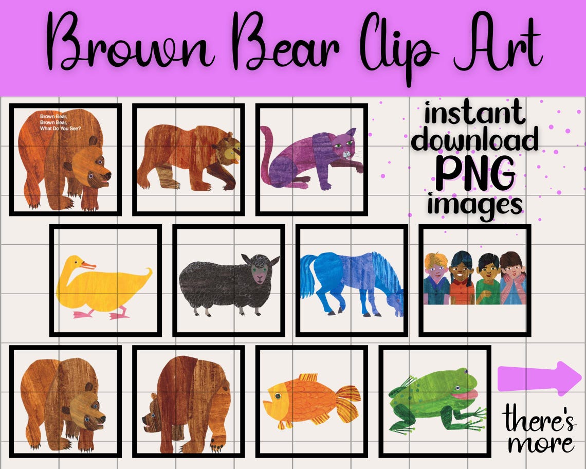 Brown Bear What Do You See? Clip Art Set | Transparent PNG Digital ...