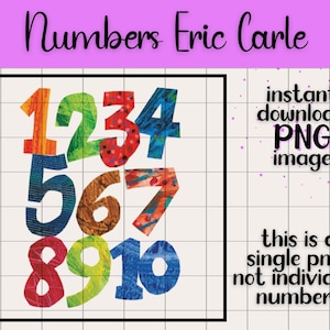 Numeri Eric Carle PNG trasparenti Download digitale Tema prescolare Libro per bambini Personaggio Festa di compleanno Clip art Design Poster didattico