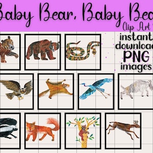 Baby Bear What Do You See? Clip Art Set | Transparent PNG Digital Download Eric Carle Printable Transparent Illustration Nursery Classroom